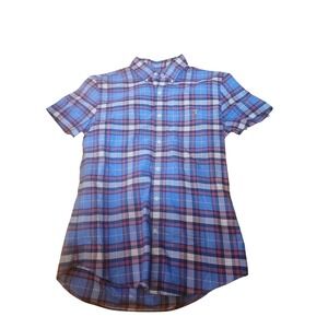 Polo Ralph Lauren Mens Slim Fit RL Untucked Plaid Short Sleeve Shirt Blue Red M